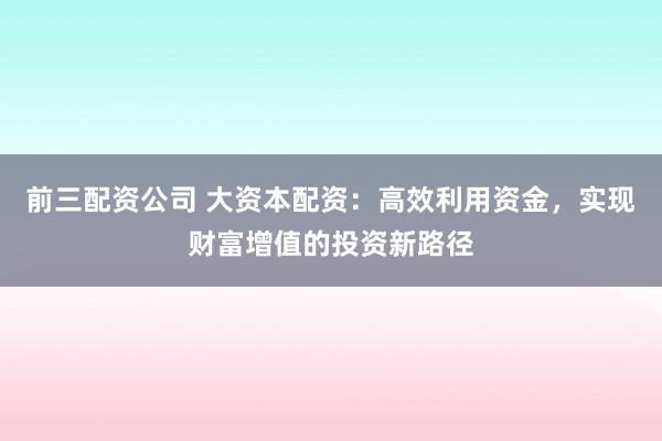 前三配资公司 大资本配资：高效利用资金，实现财富增值的投资新路径