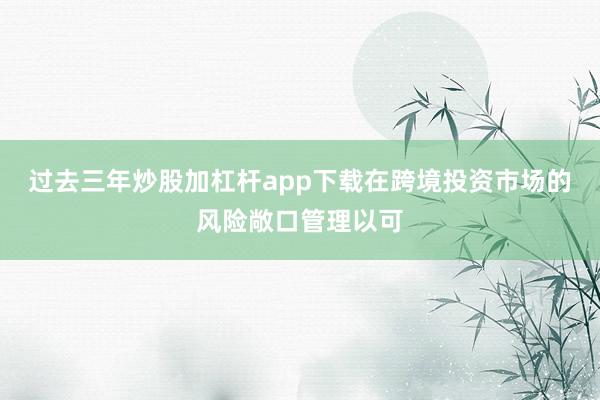 过去三年炒股加杠杆app下载在跨境投资市场的风险敞口管理以可