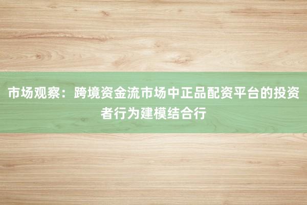 市场观察：跨境资金流市场中正品配资平台的投资者行为建模结合行