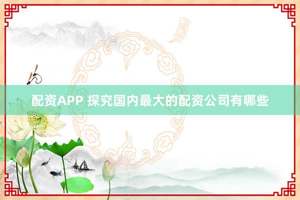 配资APP 探究国内最大的配资公司有哪些