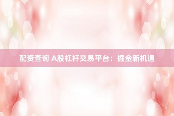 配资查询 A股杠杆交易平台：掘金新机遇