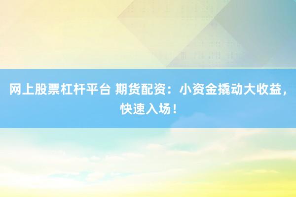 网上股票杠杆平台 期货配资：小资金撬动大收益，快速入场！